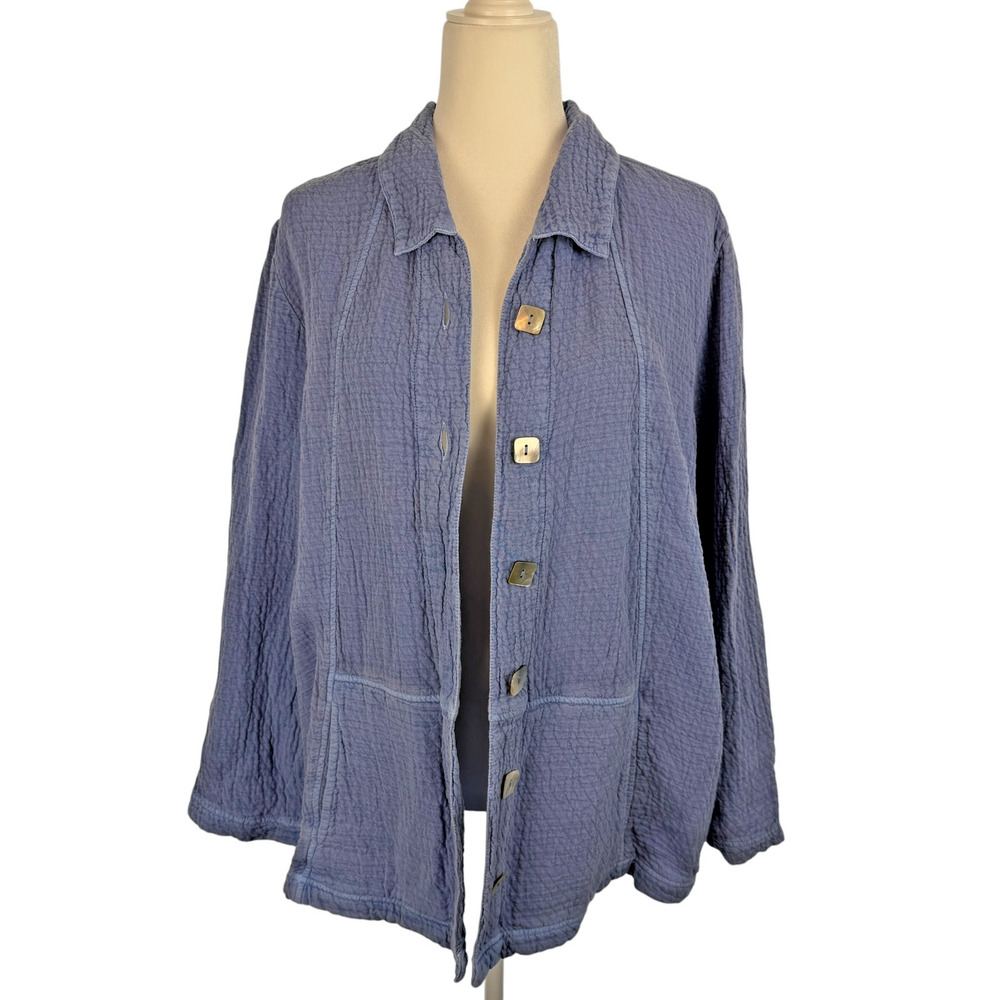 HABITAT Sun Washed Double Gauze Jacket Womens Blue XL Minimalist Lagen Casual